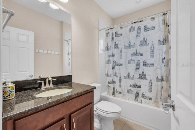 5724 Shell Ridge Dr, Lithia, FL 33547 - full bath featuring vanity, shower / bath combo with shower curtain, and tile patterned flooring