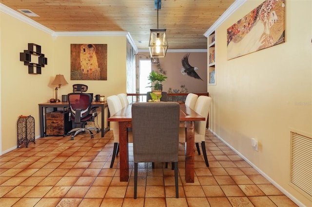 854 77th Ave N, Saint Petersburg, FL 33702 - dining space featuring ornamental molding, wooden ceiling, light tile patterned floors, and baseboards