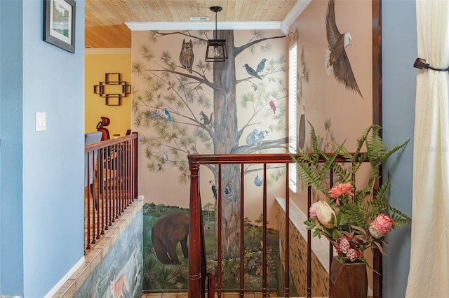 854 77th Ave N, Saint Petersburg, FL 33702 - staircase featuring ornamental molding and wood ceiling