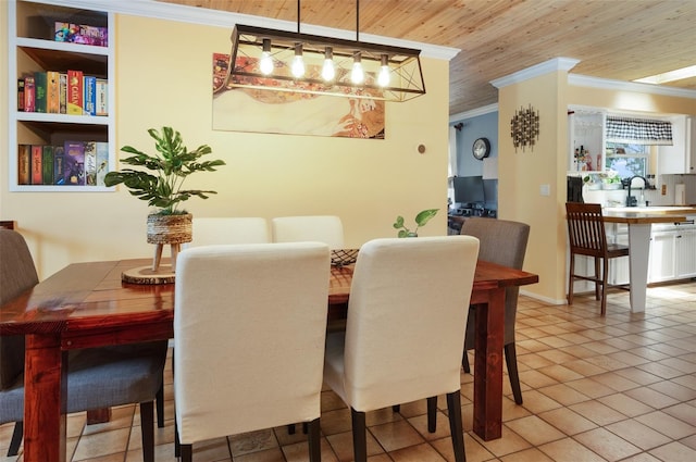 854 77th Ave N, Saint Petersburg, FL 33702 - dining room featuring ornamental molding, light tile patterned floors, and wooden ceiling