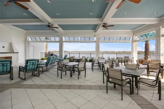 11322 Lake Lucaya Dr, Riverview, FL 33579 - view of patio / terrace with ceiling fan, fence, and outdoor dining space