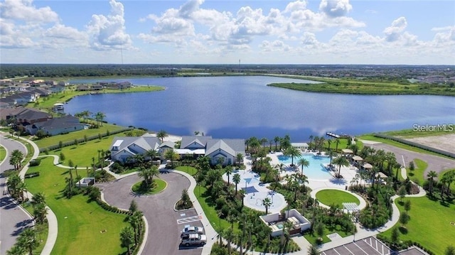 11322 Lake Lucaya Dr, Riverview, FL 33579 - aerial view of residential area with a large body of water and a pool