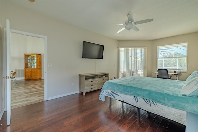 4612 River Overlook Dr, Valrico, FL 33596 - bedroom with wood finished floors, access to exterior, and ceiling fan