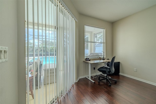 4612 River Overlook Dr, Valrico, FL 33596 - office area with dark wood-style floors and baseboards