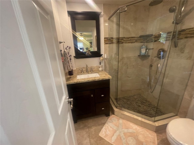 6073 115th Ave N, Pinellas Park, FL 33782 - bathroom with tile patterned floors, a shower stall, vanity, and toilet