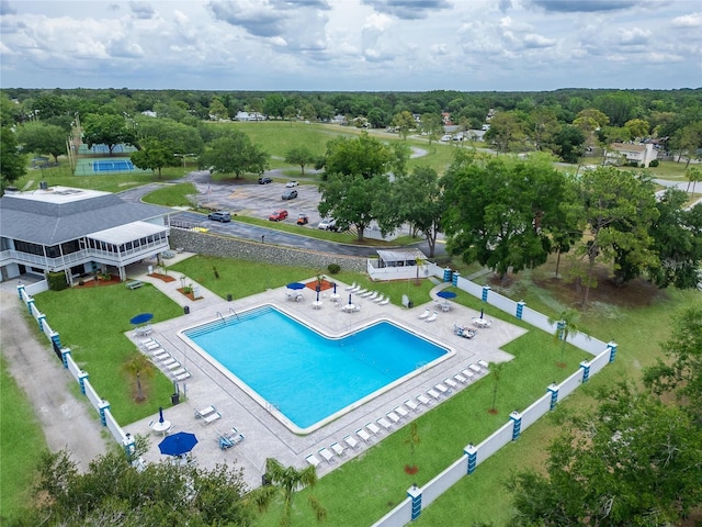 bird's eye view of a pool