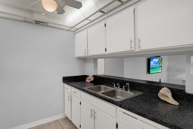 12760 Indian Rocks Rd Unit 578, Largo, FL 33774 - kitchen featuring a sink, dishwasher, white cabinetry, ceiling fan, and light tile patterned flooring