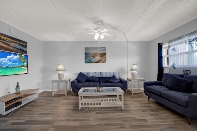 12760 Indian Rocks Rd Unit 578, Largo, FL 33774 - living room with a textured ceiling, a ceiling fan, and wood finished floors