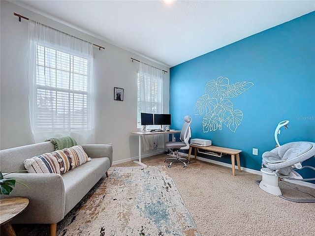 office space with carpet flooring and baseboards