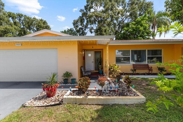 1453 62nd Ter S, Saint Petersburg, FL 33705 - single story home with stucco siding, an attached garage, and driveway