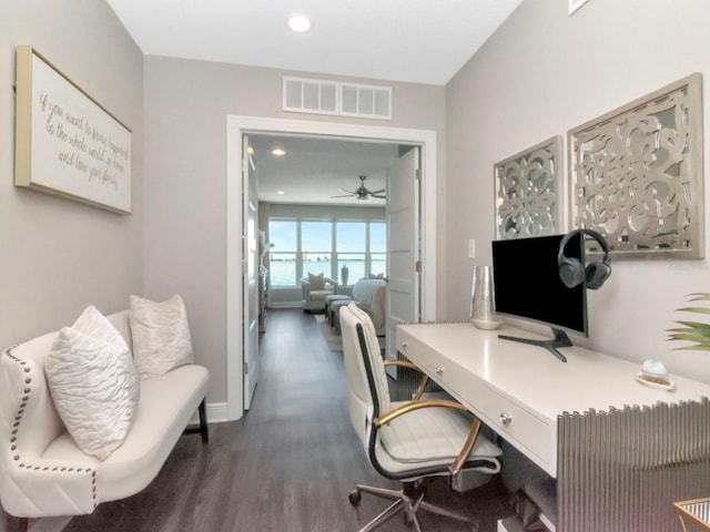 2807 W Hawthorne Rd Unit 11, Tampa, FL 33611 - office space with dark wood finished floors, ceiling fan, baseboards, and recessed lighting