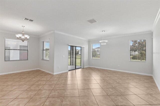 1119 Ballard Green Pl, Brandon, FL 33511 - unfurnished room with a chandelier, healthy amount of natural light, ornamental molding, light tile patterned flooring, and baseboards