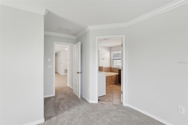 1119 Ballard Green Pl, Brandon, FL 33511 - hallway featuring carpet, crown molding, and baseboards