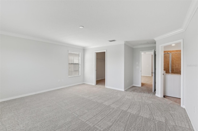 1119 Ballard Green Pl, Brandon, FL 33511 - unfurnished bedroom featuring crown molding, light carpet, baseboards, and a walk in closet