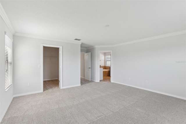 1119 Ballard Green Pl, Brandon, FL 33511 - unfurnished bedroom featuring crown molding, a spacious closet, carpet floors, baseboards, and a closet