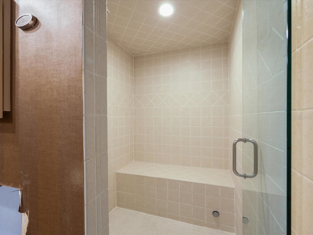 bathroom with a shower stall