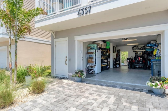 garage with a garage door opener