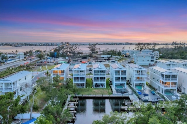 aerial view at dusk of a water view