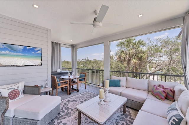 4357 Marina View Way, Cortez, FL 34215 - sunroom / solarium featuring an outdoor living space and ceiling fan