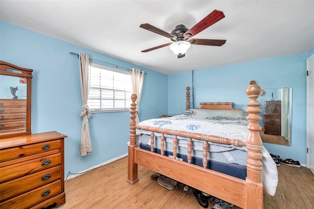 3621 Beacon Square Dr, Holiday, FL 34691 - bedroom featuring light wood-style flooring, ceiling fan, and baseboards