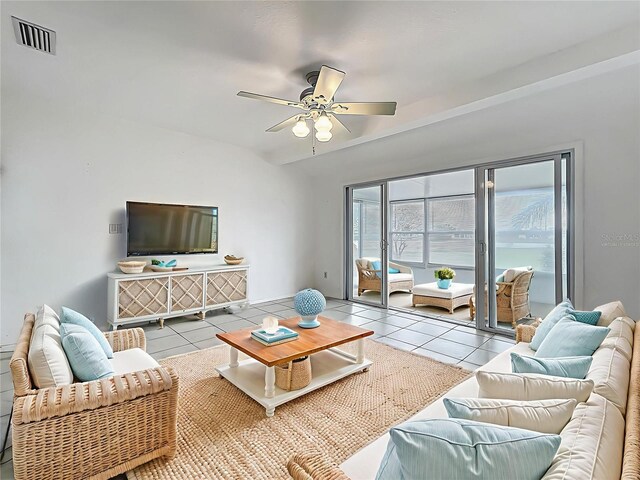 904 Desert Hills Dr, Sun City Center, FL 33573 - tiled living room with ceiling fan