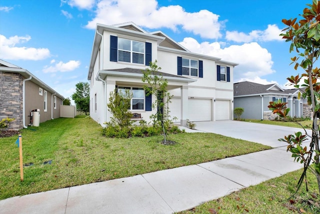 10379 Bridgegate Heights Loop, San Antonio, FL 33576 - traditional-style house with stucco siding, an attached garage, concrete driveway, and a front yard