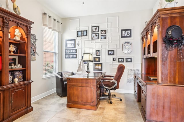 home office with baseboards
