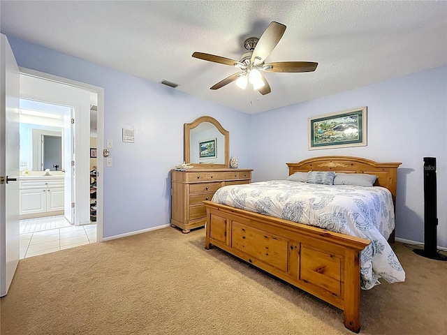 10520 Tapestry Dr, Port Richey, FL 34668 - bedroom with light colored carpet, a ceiling fan, and a textured ceiling