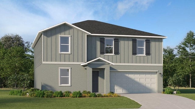 2203 Chris Dr, Winter Haven, FL 33884 - view of front facade featuring board and batten siding, a garage, concrete driveway, and a front lawn