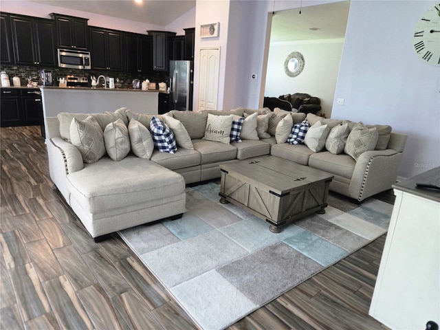 11617 Brighton Knoll Loop, Riverview, FL 33579 - living area with crown molding and dark wood finished floors