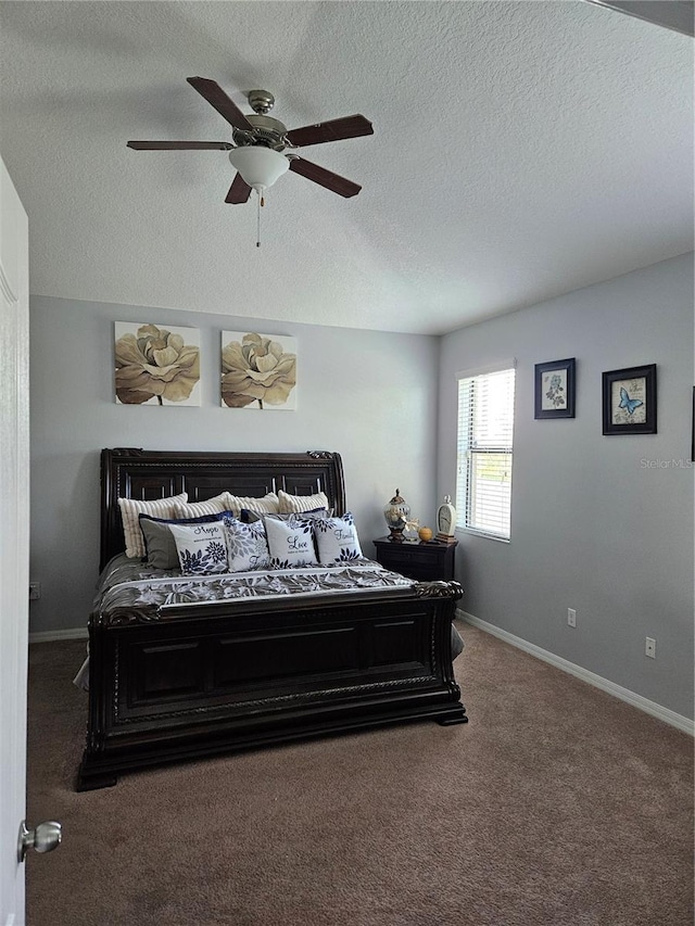 11617 Brighton Knoll Loop, Riverview, FL 33579 - bedroom with carpet flooring, ceiling fan, a textured ceiling, and baseboards