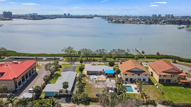 7075 Sunset Dr S, South Pasadena, FL 33707 - drone / aerial view of a nearby body of water and a skyline view