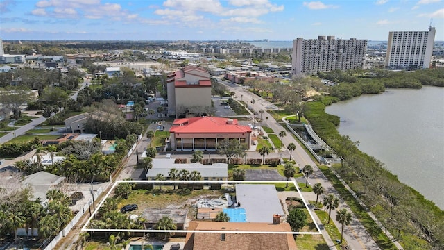 7075 Sunset Dr S, South Pasadena, FL 33707 - view of urban area with property parcel outlined and a nearby body of water