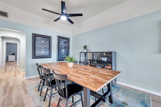 2003 Cordova Grn, Seminole, FL 33777 - dining space with arched walkways, baseboards, ceiling fan, and light wood-style flooring