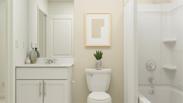 bathroom featuring vanity, toilet, and shower / tub combo with curtain