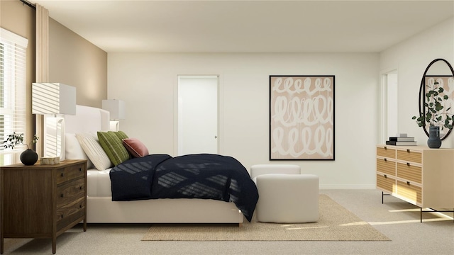 carpeted bedroom featuring baseboards