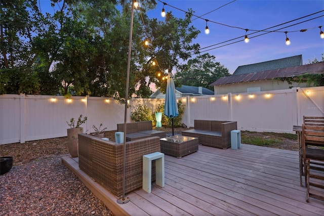 3245 Freemont Ter S, Saint Petersburg, FL 33712 - wooden deck featuring outdoor lounge area and a fenced backyard