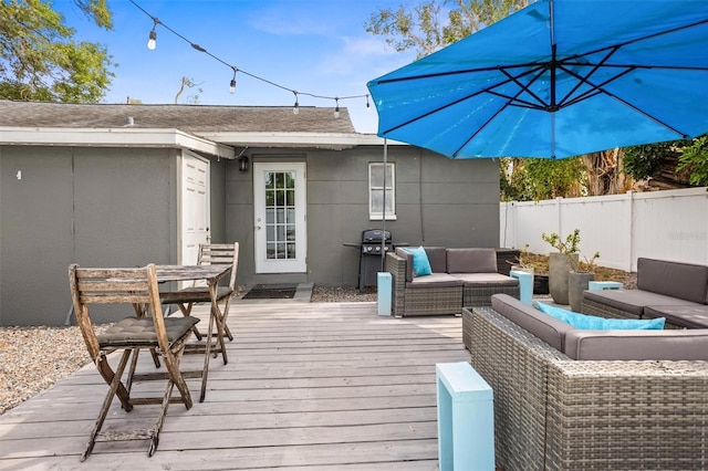 3245 Freemont Ter S, Saint Petersburg, FL 33712 - deck featuring outdoor lounge area, fence, and a grill