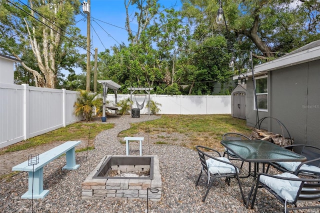 3245 Freemont Ter S, Saint Petersburg, FL 33712 - fenced backyard featuring a fire pit