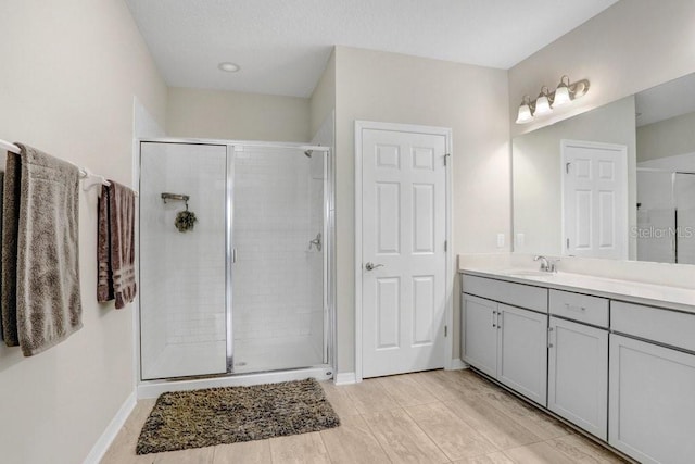 29901 Southwell Ln, Wesley Chapel, FL 33543 - full bath featuring a shower stall, vanity, and baseboards
