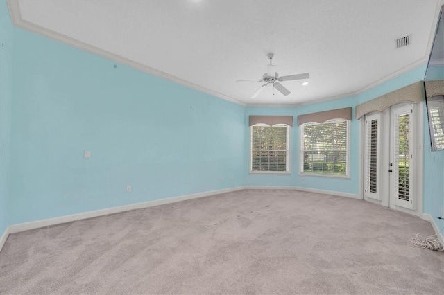 12002 Hope Ln, Tampa, FL 33618 - carpeted spare room with baseboards, crown molding, a ceiling fan, and recessed lighting