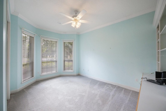 12002 Hope Ln, Tampa, FL 33618 - unfurnished room with ornamental molding, carpet, baseboards, and ceiling fan