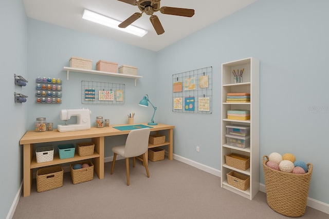 12002 Hope Ln, Tampa, FL 33618 - carpeted office space with a ceiling fan and baseboards