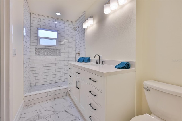 10922 Park Dr, Riverview, FL 33569 - full bath featuring marble look tiles, tiled shower, vanity, and recessed lighting