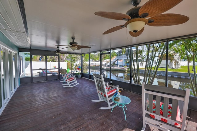 10922 Park Dr, Riverview, FL 33569 - sunroom / solarium featuring a water view and a ceiling fan