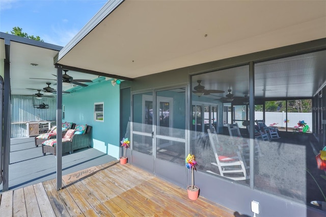 10922 Park Dr, Riverview, FL 33569 - wooden deck featuring ceiling fan and outdoor lounge area