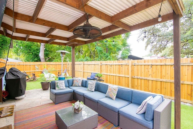 351 Hancock St, Dunedin, FL 34698 - wooden terrace with a fenced backyard, grilling area, and an outdoor hangout area