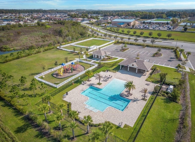 bird's eye view of a pool