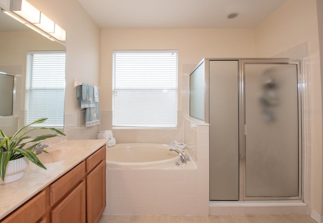 11021 Silver Dancer Dr, Riverview, FL 33579 - full bath with healthy amount of natural light, a garden tub, vanity, and a stall shower