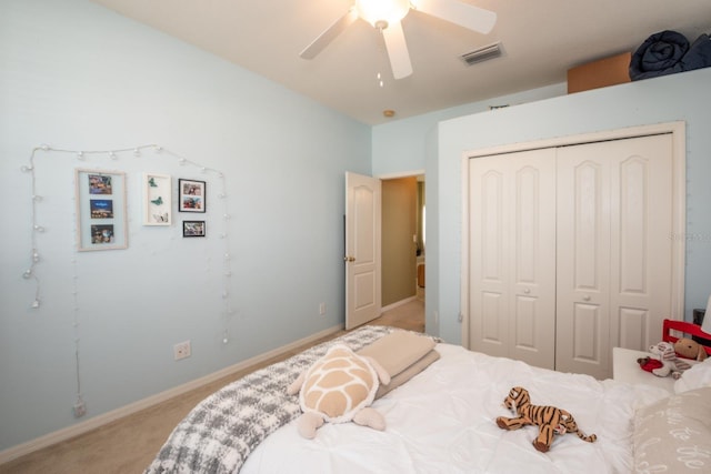 11021 Silver Dancer Dr, Riverview, FL 33579 - bedroom featuring carpet flooring, a closet, ceiling fan, and baseboards